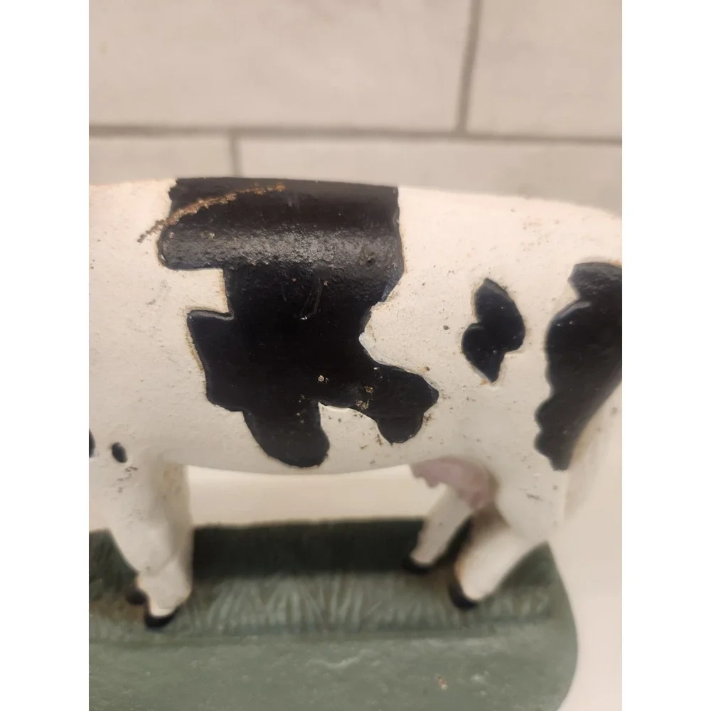 Vintage Hand Painted Cast Iron Cow Door‎ Stopper/Paper Weight, Bookend Folk Art